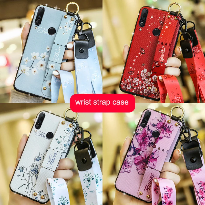 

Wrist strap case for Huawei Huawei Y7 Y6 Prime 2018 Y9 2019 Honor 7A 7C Pro Diamond Flower Case Cover
