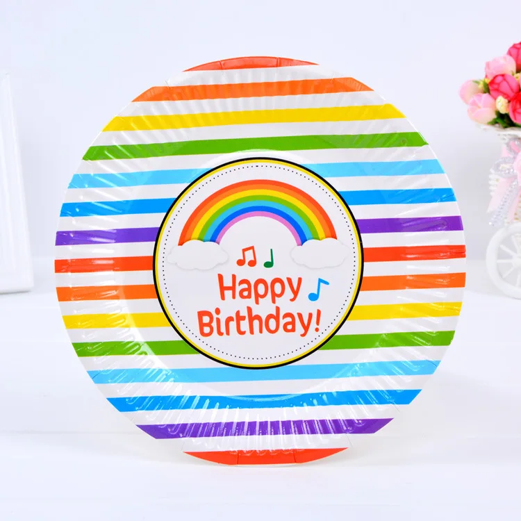 

7inch Rainbow Cartoon Paper Tray Birthday Party Decorations Kids Activity Paper Plates Cups Package Baby Shower Supplies
