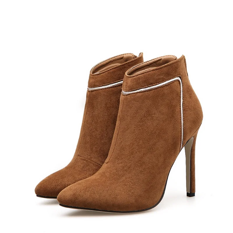 

2018 autumn and winter new suede high heel boots pointed sexy stiletto Chelsea boots women's booties brwon 0116