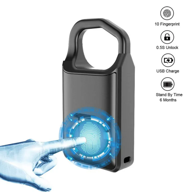 Биометрический замок отпечатков пальцев P4 mini smart fingerprint padlock USB зарядка без ключа