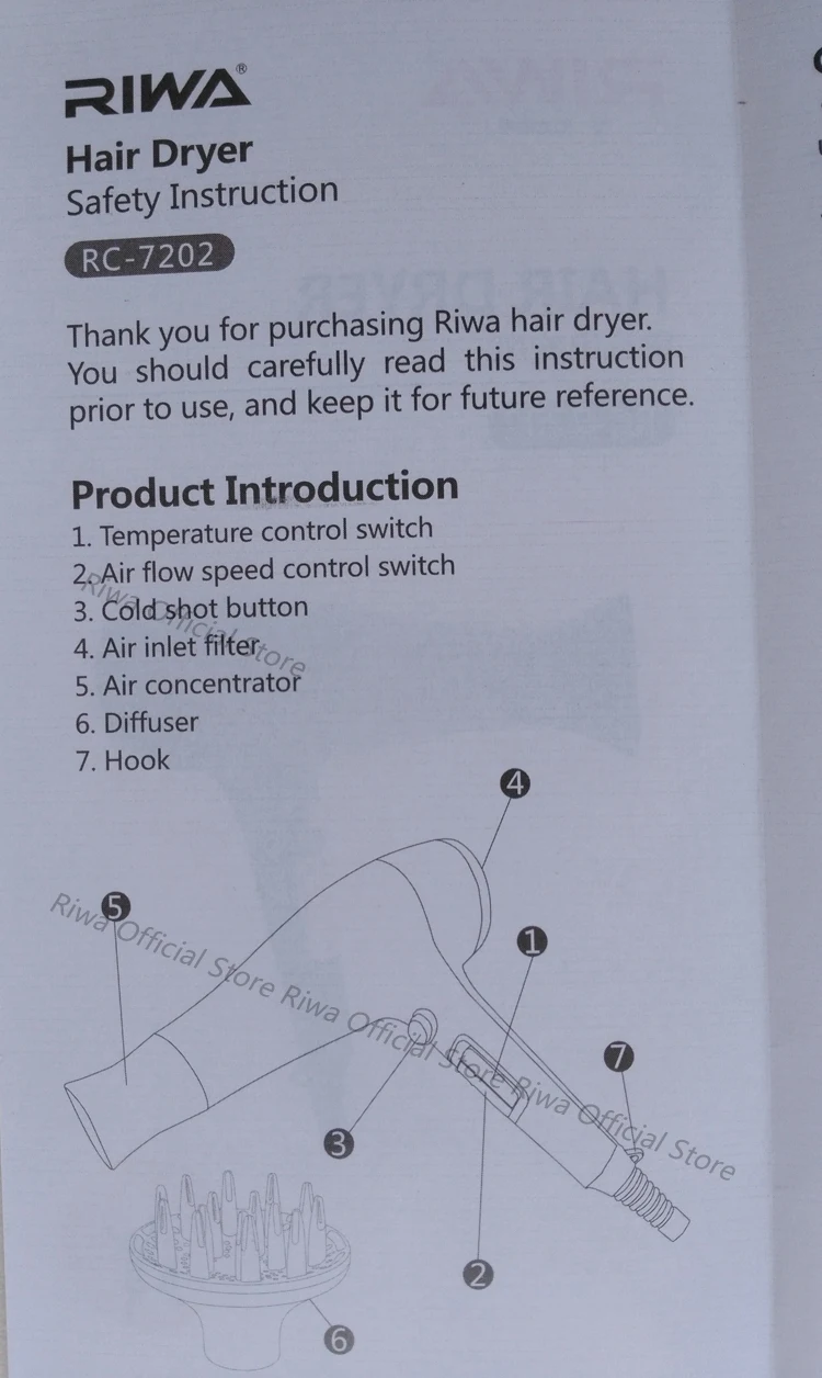 Lidar com Secador de Cabelo Secador de Cabelo Máquina de Sopro w de Alta Riwa Peso Leve Potência Difusor Styling Estilor Ferramenta Cabelo Baixo Ruído Rc-7202 2200 13 High Quality Eletrodomésticos