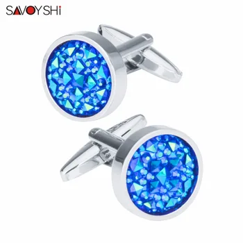 

SAVOYSHI Luxury Blue Stone Cufflinks for Mens Gift Cuff buttons High Quality Round Cuff links Fashion Men Jewelry