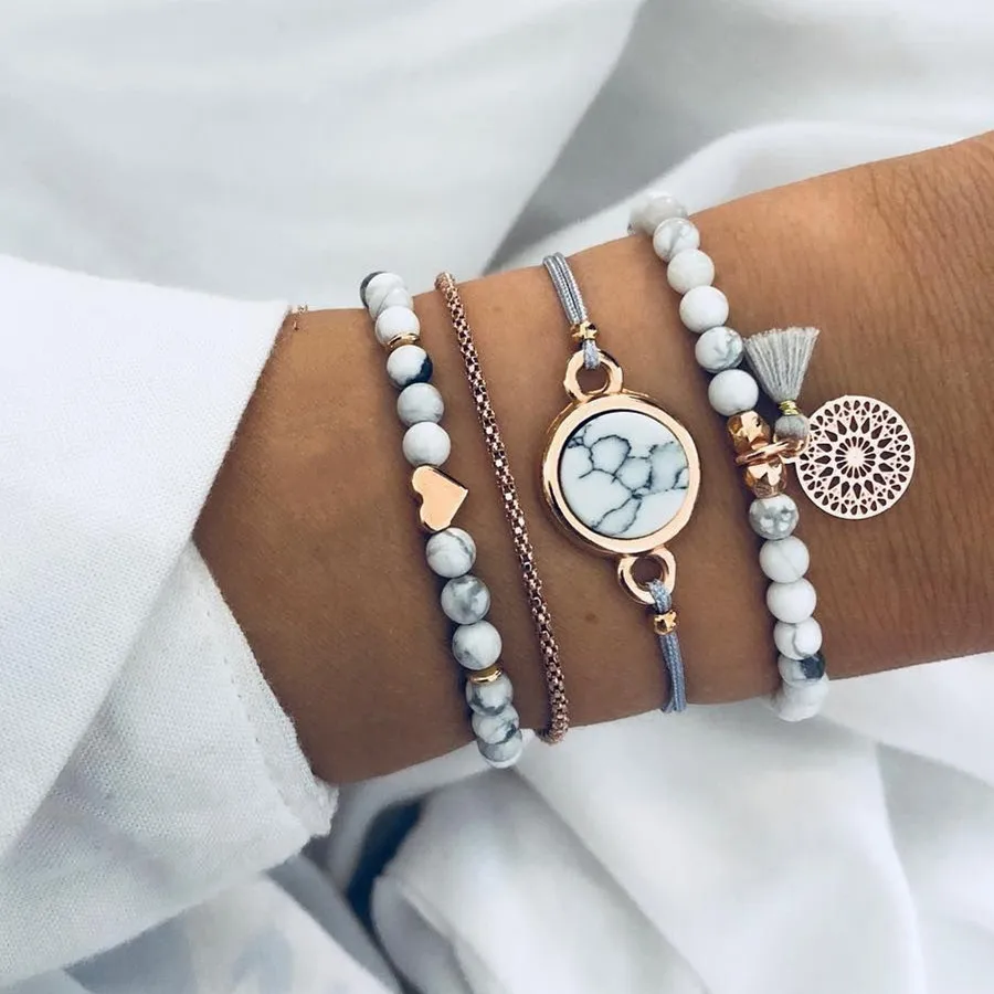 DIEZI Bohemian Handmade Weave Heart Long Tassel Bracelet Sets Women 2018 New Grey Rope Chain Bracelets Jewelry Christmas Gift|Charm Bracelets| - AliExpress