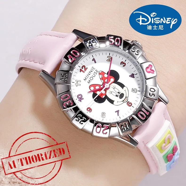 Disney официальный подлинный мультфильм детские часы Микки Маус Минни модные детские милые кожаные кварцевые часы для девочек и мальчиков Новые elojes