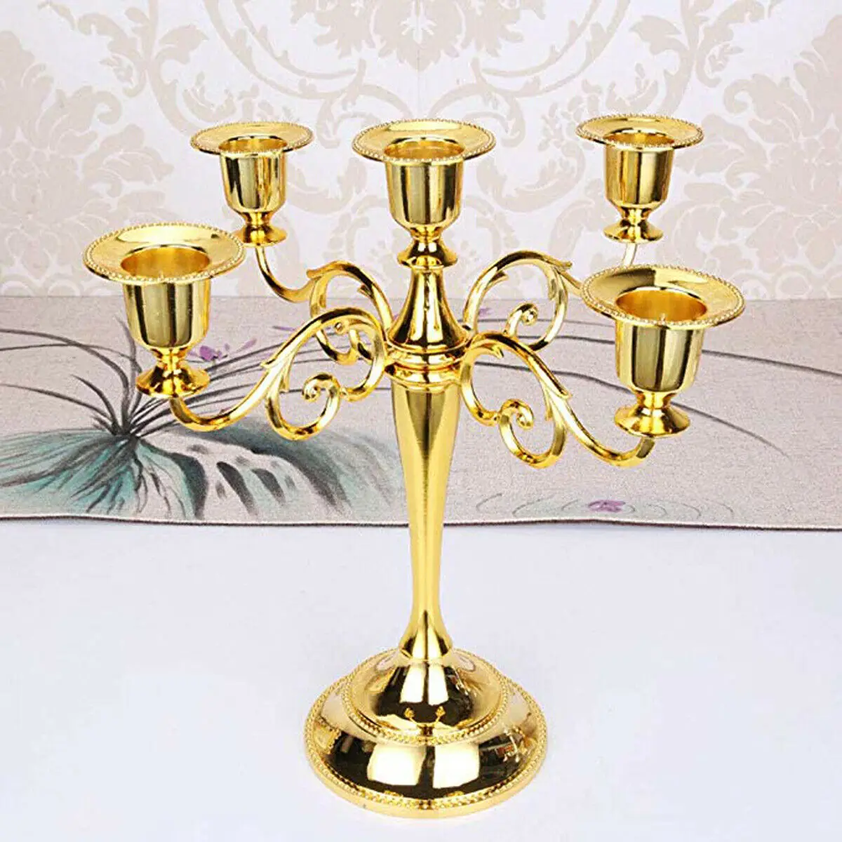 Gold 5 Arms Романтический металлические подсвечники Подставка для свечи Свадебная событие банкет Настольный Декор для дома украшения - Цвет: Gold 5 Arms