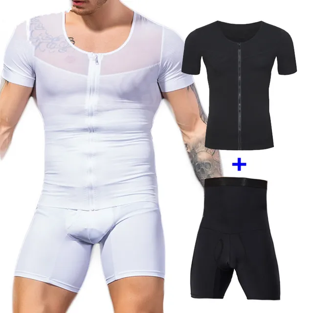Men compression undershirt Zipper Slimming Waist Belly Control body