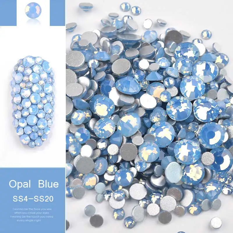 Opal Blue 1 упаковка многоразовые опаловые Стразы для ногтей плоское дно цветное Хрустальное стекло драгоценные камни для DIY УФ гель 3d-украшения для ногтей ss4-ss20 - Цвет: Opal Blue