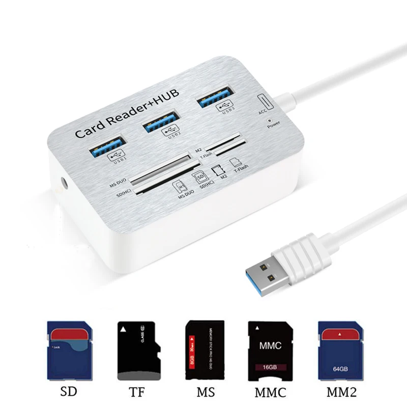

All In One USB Hub 3.0 Combo Card Reader MS/M2/SD/TF High Speed USB Splitter Adapter For PC Laptop Notebook Type c usb 3.1