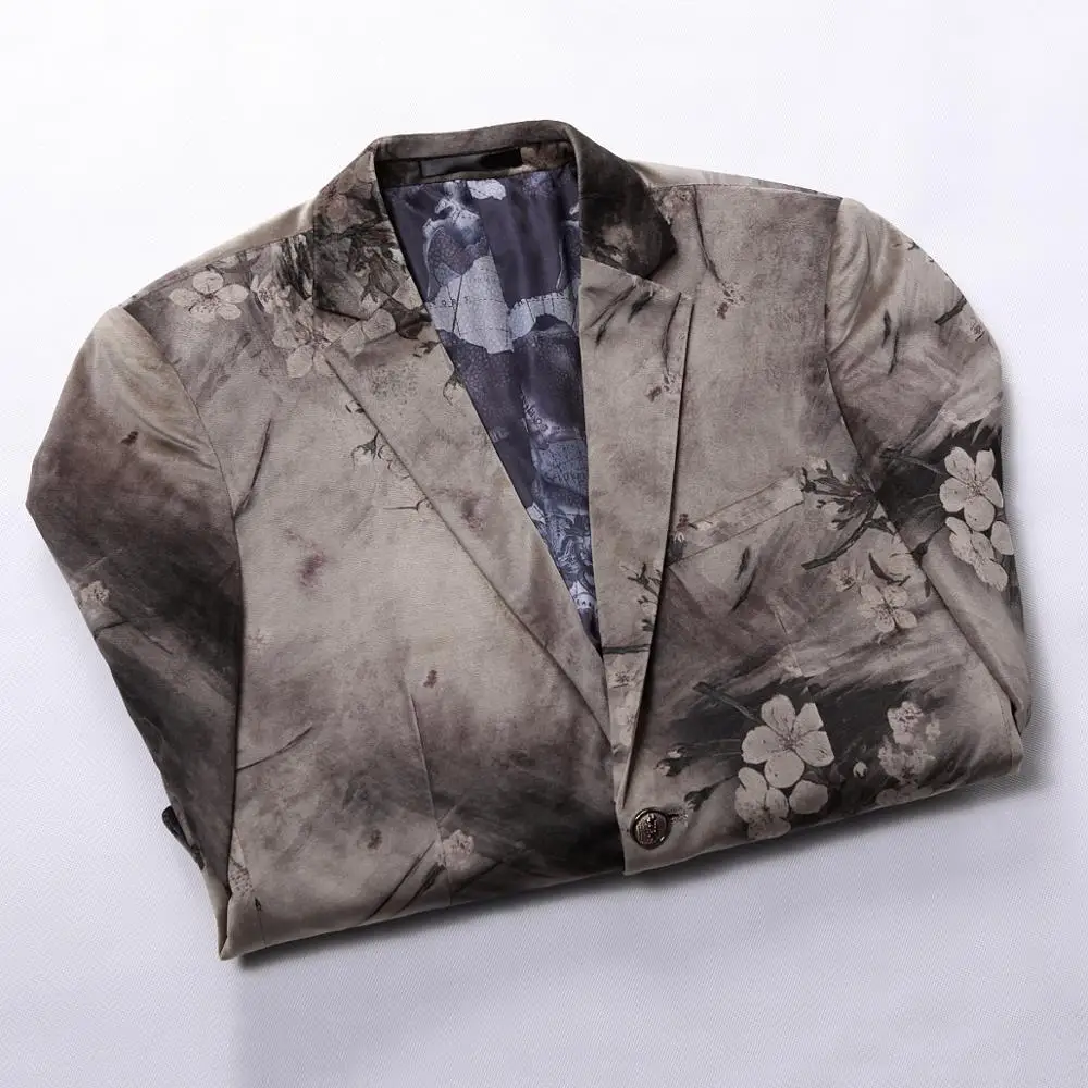 2019 Men'S High Quality Blazer Silver Print Party Wedding Costume Luxury Flower Jacket Performance Party Essentials