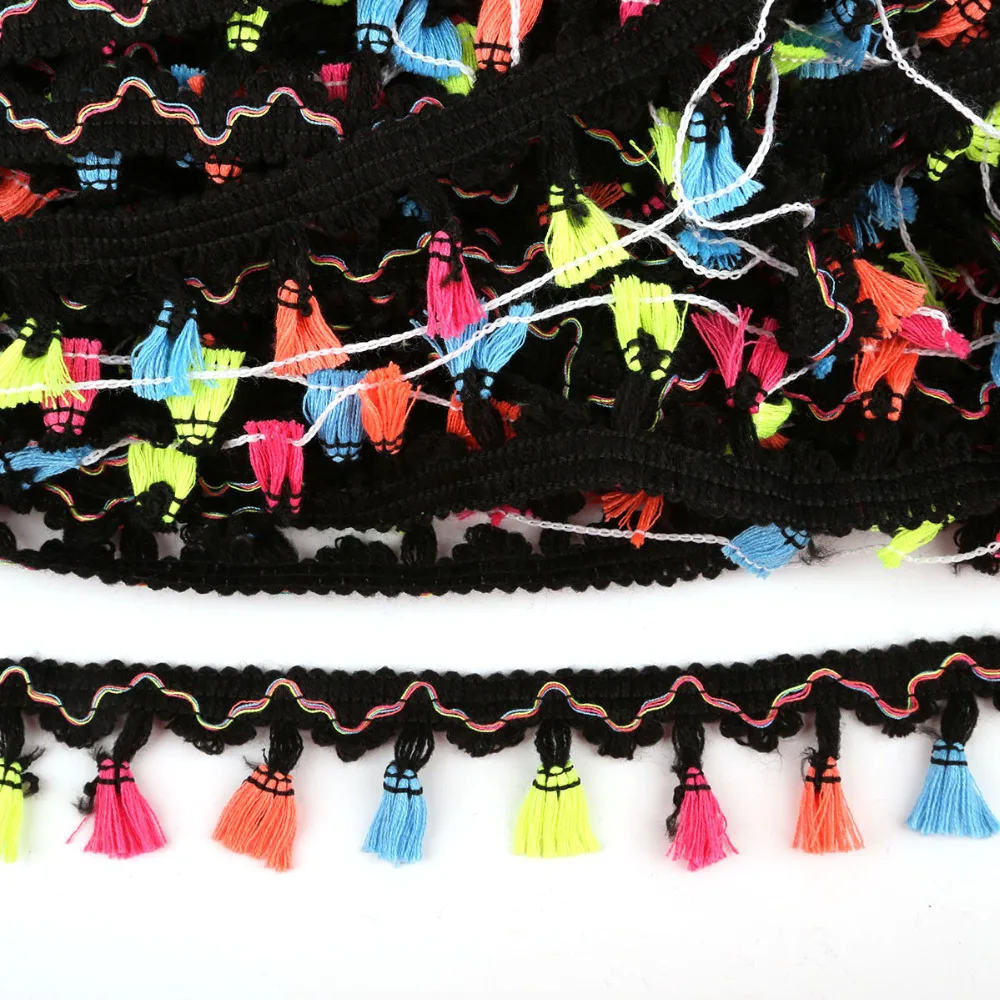 

2 Yards High Quality 40mm Rainbow Tassel Lace Trim Cotton Fabric Ribbon Fringe Drop Handmade Sewing Curtains Clothes Accessories