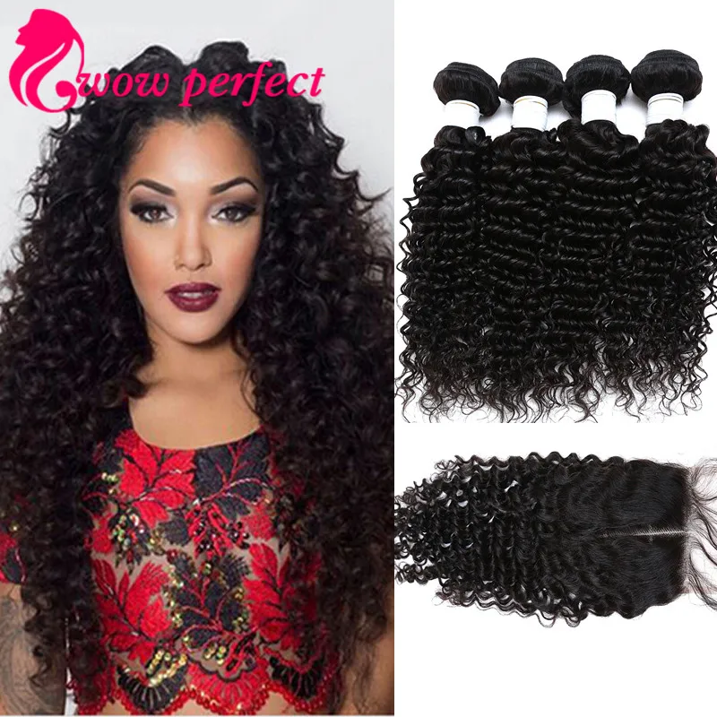 Malaysian Deep Wave With Closure 4 Bundles Malaysian Virgin Hair With Closure 7A Malaysian Deep Curly Human Hair With Closure