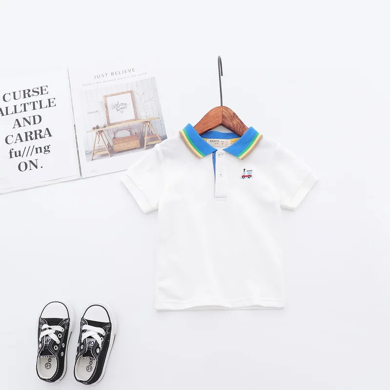 Casual Summer Cotton Baby Boys Short Sleeved T-shirt Printed Children Tees Kids Tops Colorful Collar For Age 2-7 Years Old Casual Summer Cotton Baby Boys Short Sleeved T-shirt Printed Children Tees Kids Tops Colorful Collar For Age 2-7 Years Old