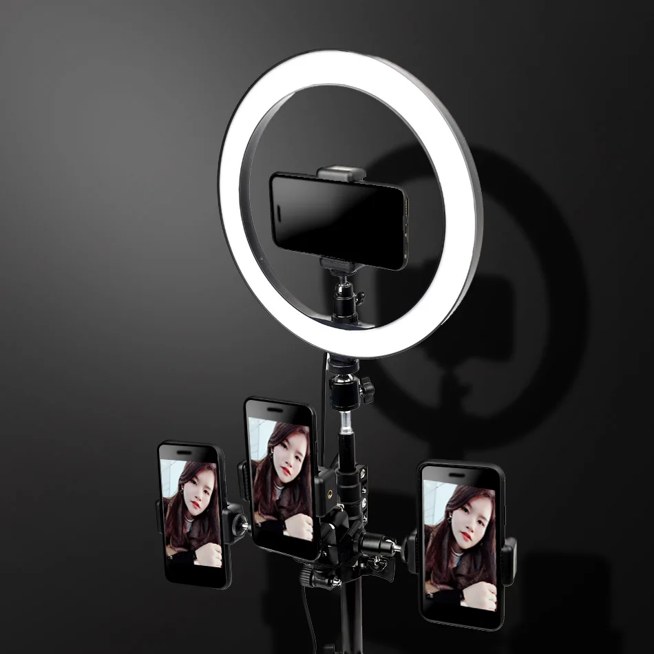 Светодиодный кольцевой светильник для селфи для фотосъемки 26 см трехскоростной бесступенчатый светильник ing с регулируемой яркостью+ штатив 1,6 м для макияжа Youtobe Video Live Studio