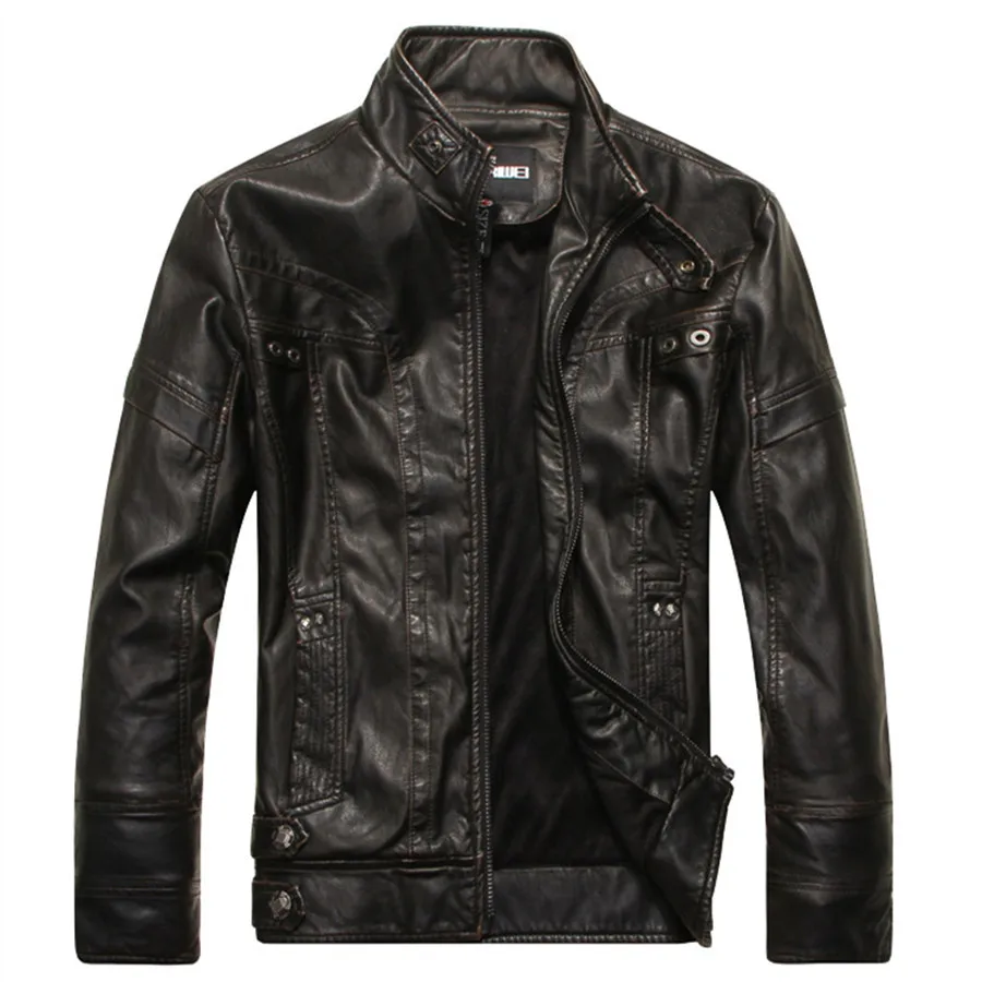 Spring Time Brand New Fashion Style Male Jackets PU Leather Three Color Zippers Standing Collar 