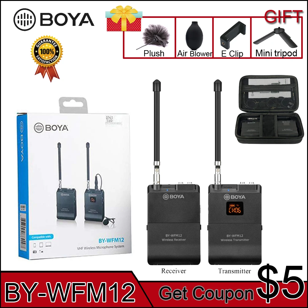 بويا BY-WFM12 ميكروفون لاسلكي نظام VHFMic ل فون سوني كانون DSLR كاميرا مسجل الصوت PK WM4 BY-WM4
