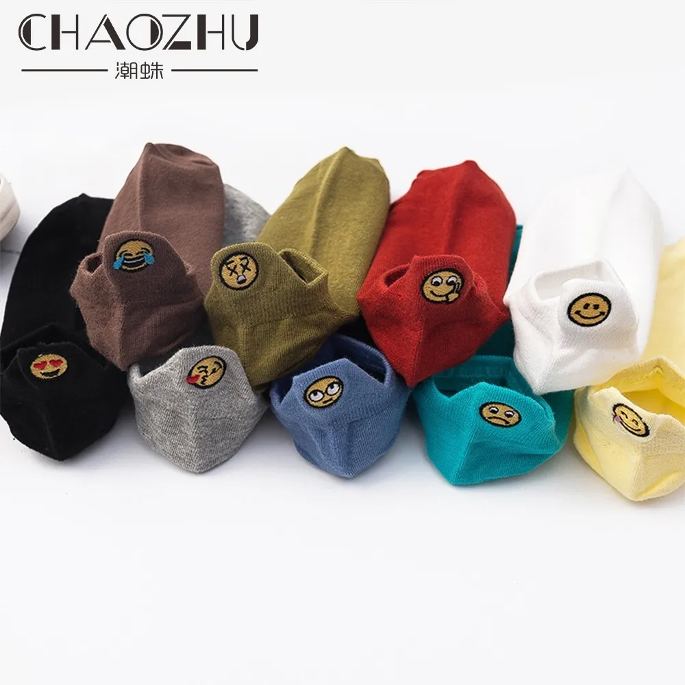 

CHAOZHU summer autumn women socks ankle length emoji embroidery funny weekly different mood fashion socks lady girls