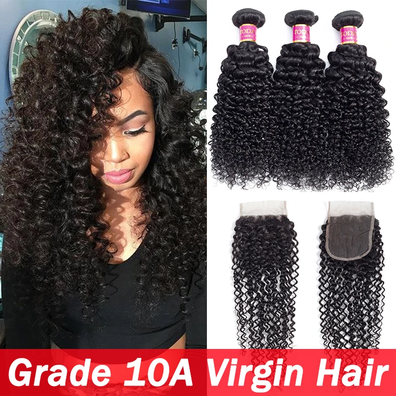 TODAY ONLY Malaysian Curly Hair 3 Bundles With Closure Kinky Curly Human Hair Bundles Malaysian Hair Bundles With Closure Remy