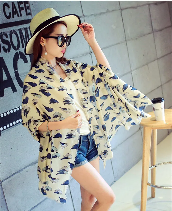 2016 New Parrot Print Cotton Long Scarf Women Animal Bird Pattern
