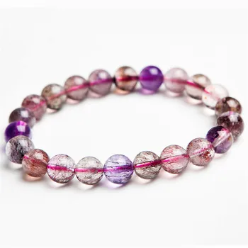 

8mm Genuine Colorful Natural Rutilated Quartz Bracelet For Women Stretch Crystal Super Seven Melody Stone Round Bead Bracelet