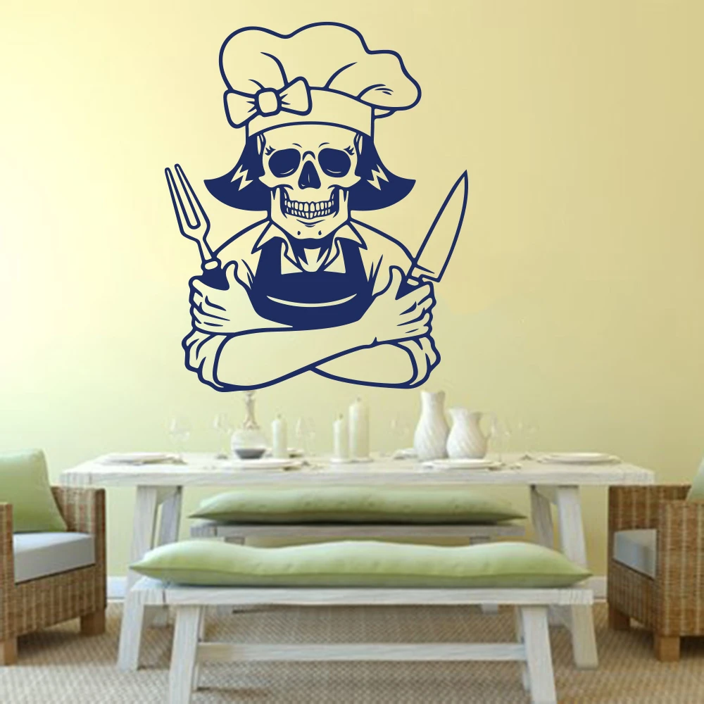 Large Skeleton Chef Wall Sticker Kitchen Restaurant Cartoon Skull Cooker Wall Decal Dinning Room Vinyl Home Decor (3)