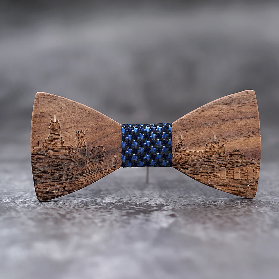 2018 новый Испания Мадрид Skyline деревянный лук галстуки для мужчин свадебные костюмы деревянная бабочка-бабочка форма Bowknots Cravet