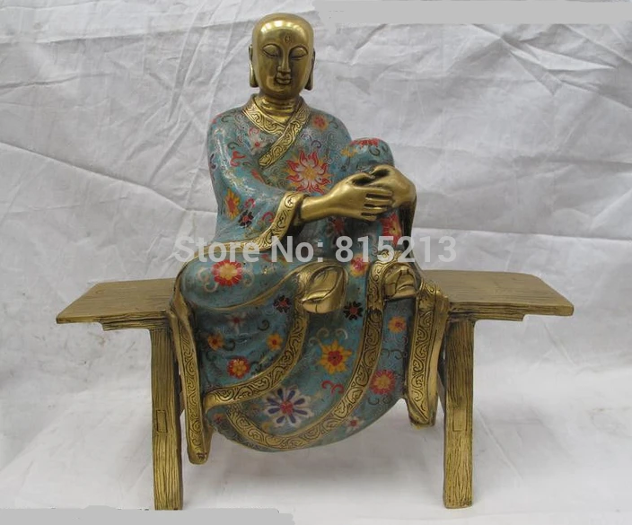 

bi0011784 15"China Bronze Copper Cloisonne Buddhism Freedom arhat Buddha Sit bench Statue