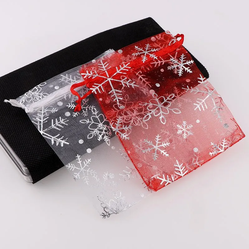 40pcs Small Organza Bags snowflake Candy Jewelry Packaging Bags Wedding Decoration Christmas Gift Bag Pouches 9*12CM