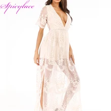 Women Beige Lace short Sleeve Maxi Romper Dress Sheer Back And Maxi Cape Hook Flower High Quality Dress Beach Vestidos