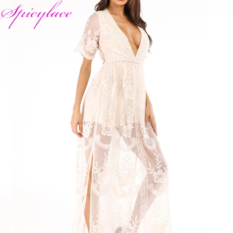 lace maxi romper dress