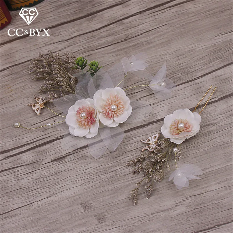 

CC Wedding Jewelry Hairgrips Hair Sticks Combs 2pcs Set For Women Engagement Bridal Accessories Flower Forest Style Yarn 6730