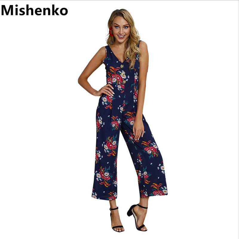 

Mishenko Summer 2019 Rompers Womens Jumpsuit Backless Sleeveless Jumpsuits Strap Wide Leg Jumpsuits Sexy Floral Rompers Overalls