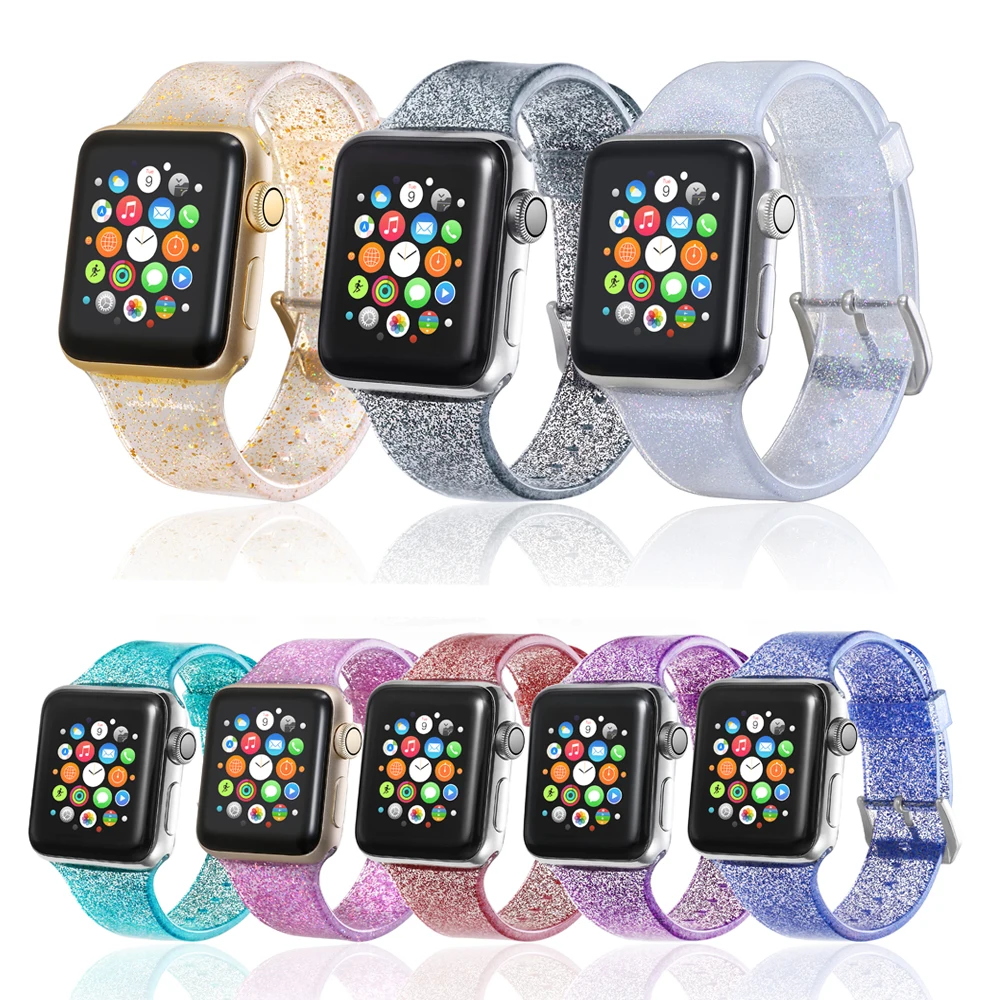 

Bling Soft Silicone Strap For Apple Watch 38mm 42mm Bands Replacement Rubber Wrist Watchband for iwatch series 4 3 2 1 40mm 44mm