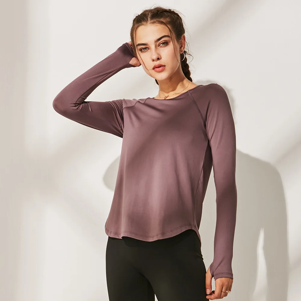 Женская рубашка для фитнеса, тонкий топ для йоги, спортивная одежда, рубашка для женщин, одежда для фитнеса, топ для тренировок с длинным рукавом, спортивная одежда для бега - Цвет: purple