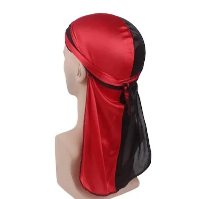 black red Модные мужские лоскутные дюраги двухцветные мягкие атласные дюраг банданы тюрбан головные уборы повязка на голову шляпа аксессуары для волос - Цвет: black red