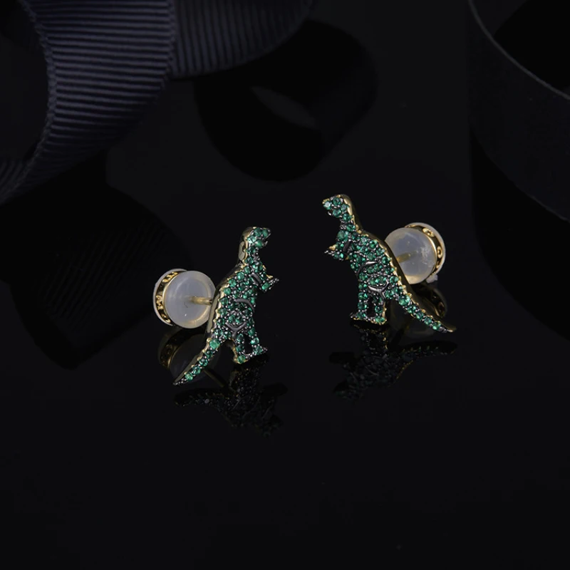 

Dinosaur Stud Earrings S925 Sterling Silver with Zircon Personality Earrings Fits APM Monaco Jewelry with Women's Gifts
