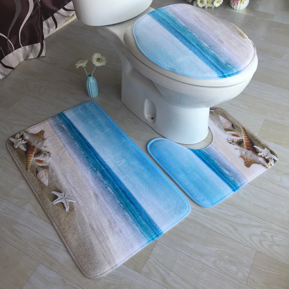 Ванная комната нескользящий синий океан Стиль стойка для тряпок крышка унитаза коврик для ванной подстилки и коврики мягкие наборы# EW