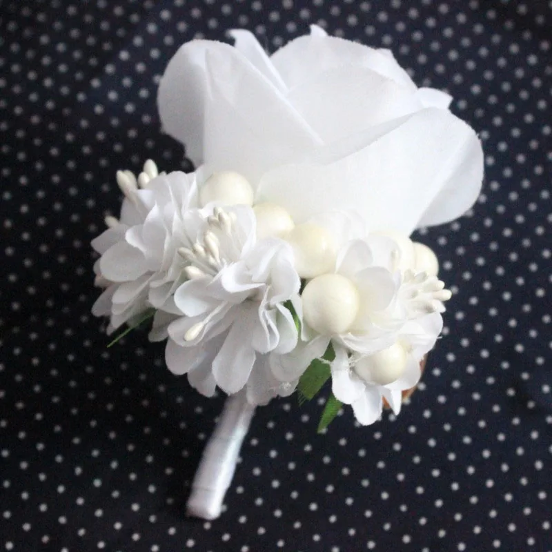 

1 Piece White Rose flower Man Corsage Groom groomsman Wedding party Man suit men Boutonniere Prom pin brooch Lapel Flower
