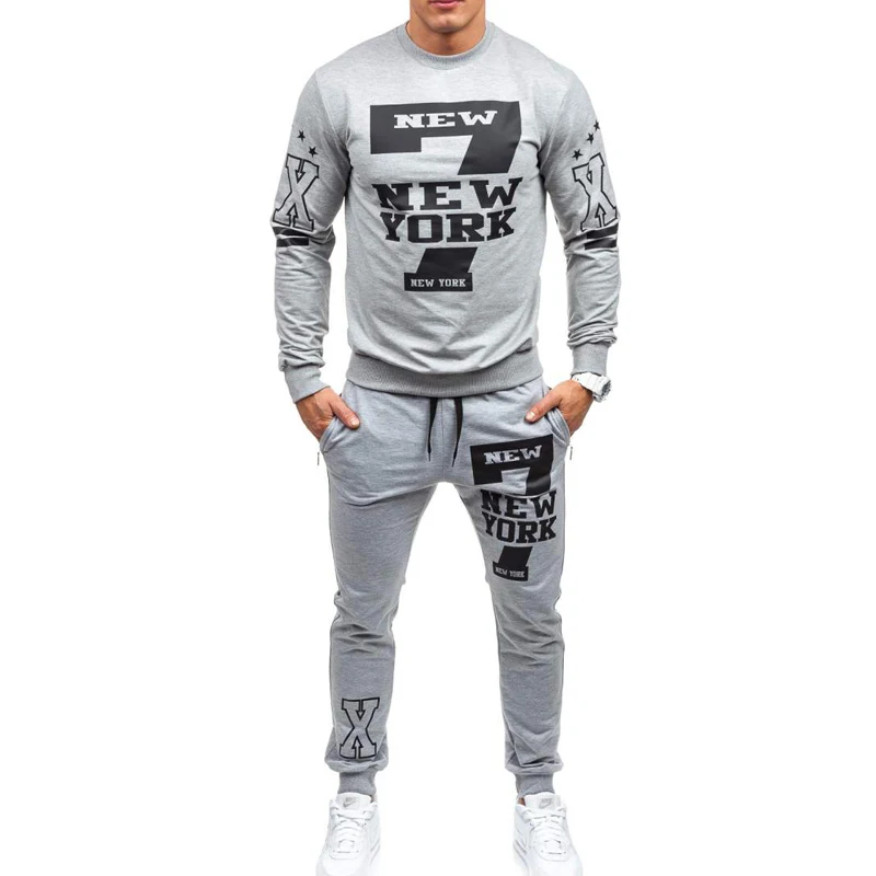 

ZOGAA 2019 European and American New Casual Men's Drawstring Elastic Waist Letter Print Loose Sports Suit Tracksuits Men
