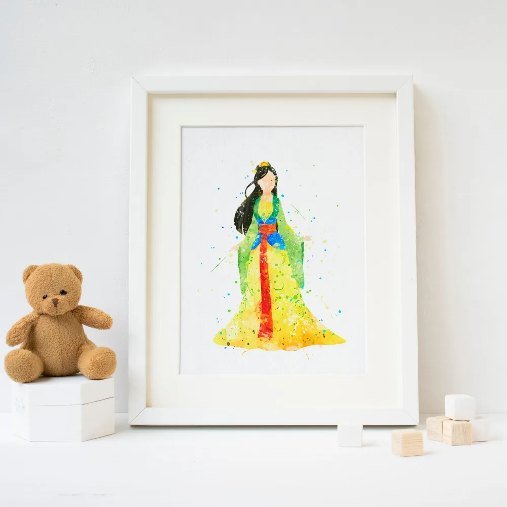 

Princess Mulan, hua mulan picture print Watercolor Poster Print Print Kids Room Decor boy Nursery Art Gift idea wall