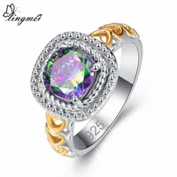 lingmei New Princess Gold Heart Design Multicolor & Sea Blue CZ Silver Color Ring Size 6 7 8 9 Wedding Women Jewelry Lover Gift