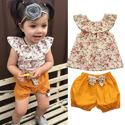 2017 Summer Newborn Baby Girl Clothes Floral Tank Top +bow knot Shorts ...