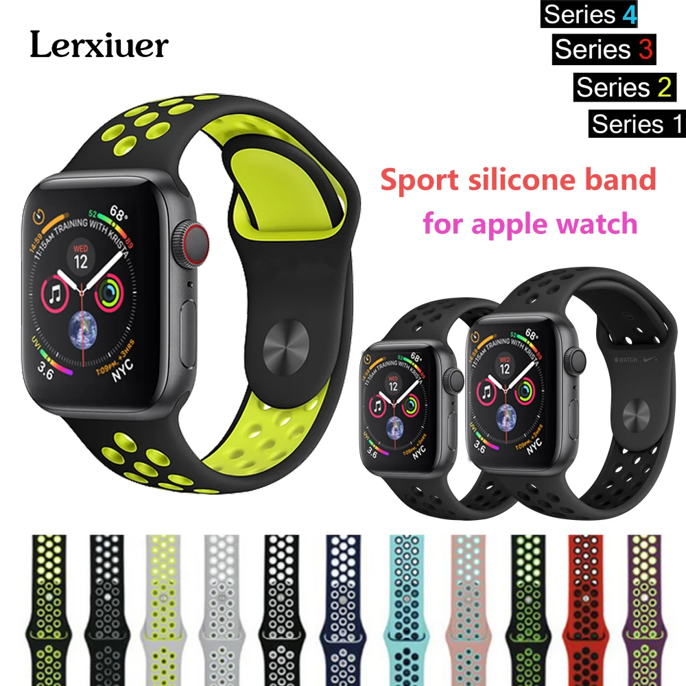 

Lerxiuer Sport Silicone strap For Apple Watch band series 4/3/2/1 correa 42mm 38mm iwatch nike 44mm 40mm bracelet wrist belt