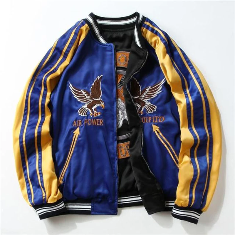 Drop Shipping Embroidery eagle Two Sides Bomber coats Souvenir Jacket Men Sukajan Yokosuka Streetwear Hip Hop Baseball Jackets