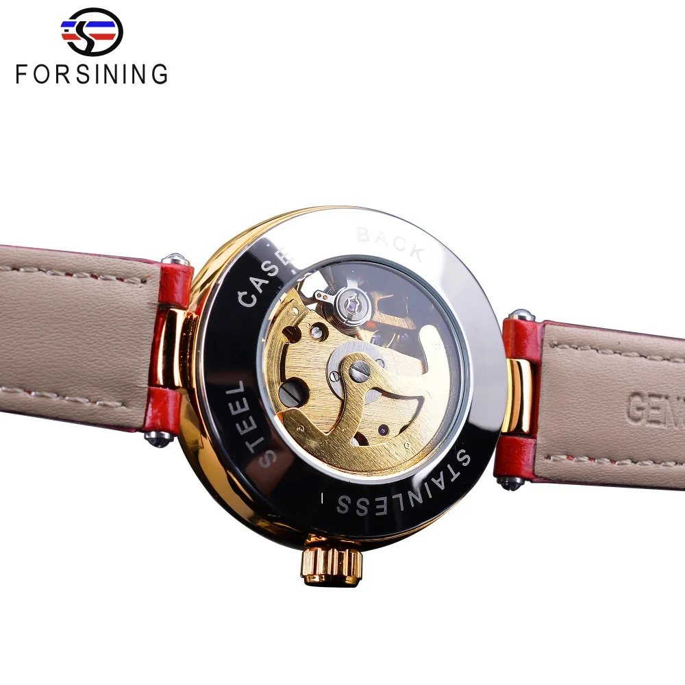 Goede Forsining 2019 Golden Skeleton Diamond Ontwerp Rood Lederen Band Waterdicht Lady Mechanische Horloges Topmerk Luxe Klok
