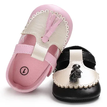 

PU Leather Newborn Baby Girl Moccasins Shoes Hook & Loop Solid Fringe Soft Soled Non-slip Footwear Crib Shoes Free Shipping