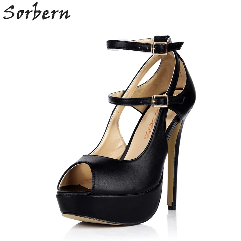 

Sorbern Black Open Toe Thin Strap Sexy Shoes 2018 Heels Platform High Heels 14Cm Buckles Ankle Straps Custom Colors Shoes Ladies