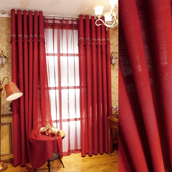

Living Room Bedroom Warm Simple Modern Custom Red Curtains Finished Fabrics Cotton Linen Wedding Cortinas Eco-Friendly Rideaux