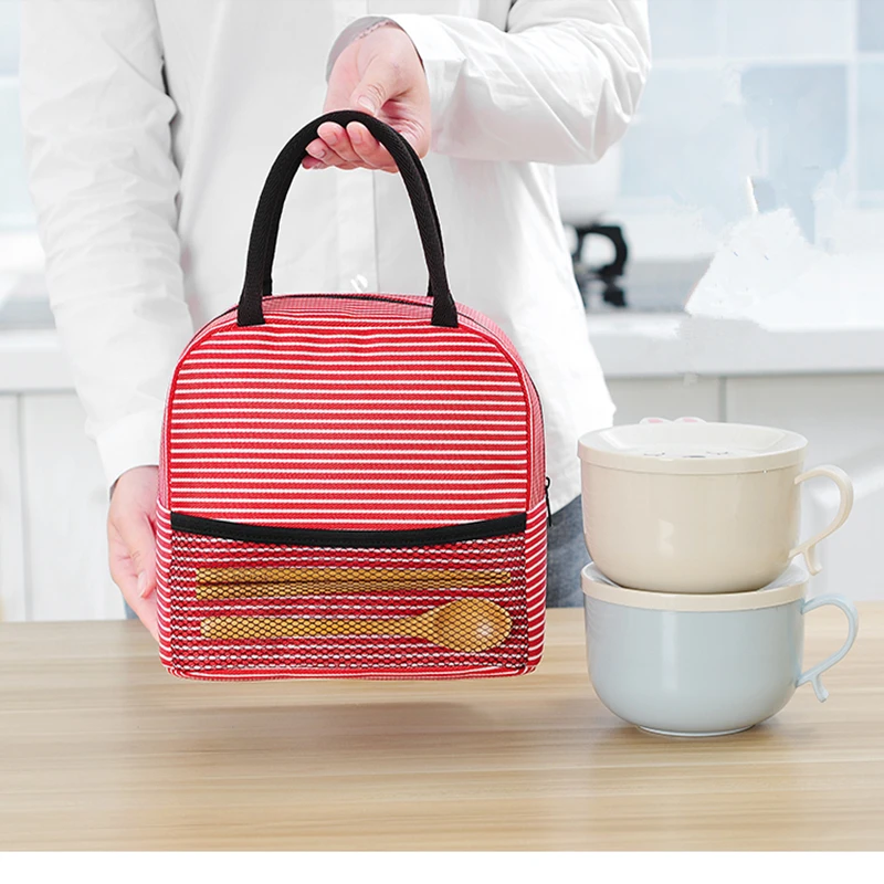 

Korean lunch box bag female insulated lunch bag handbag striped handkerchief waterproof Oxford cloth bag sac a lunch food purses