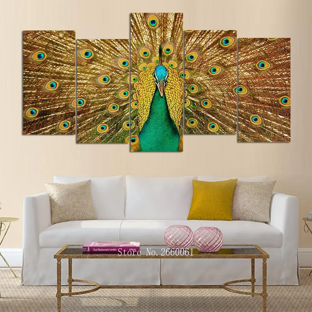 

5 Piece Canva Art Beautiful Peacock is On Screen HD canvas painting Living Room Decorations For Home Wall Art Prints Canvas B419