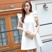 dabuwawa autumn winter new 2016 slim beaded pearls ruffle sleeveless dress white elegant pink doll
